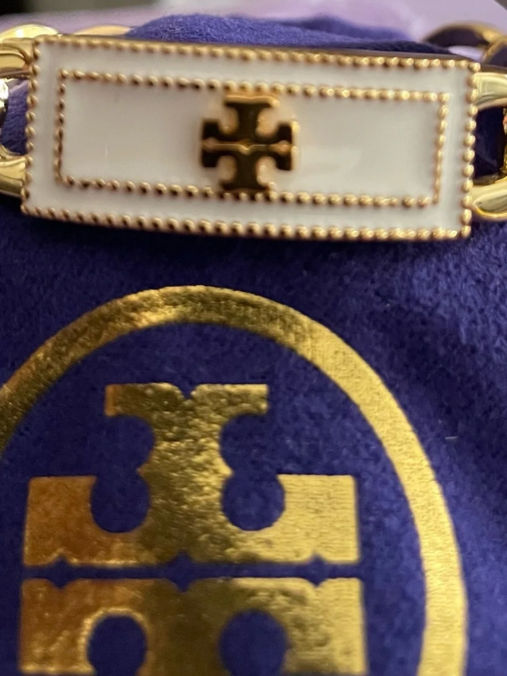 Tory Burch Gold and White Enamel Logo Bracelet